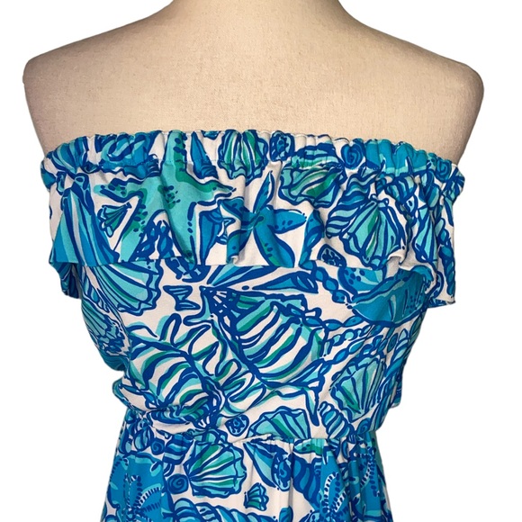 Lilly Pulitzer Strapless Ruffe Dress in Flor Shorely Blue Sailors Valentine - S - Picture 5 of 14